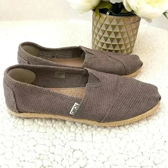 TOMS Sandy Brown Canvas Esparadrilles Slip On Comfort Shoe Size W9 - Picture 2 of 12